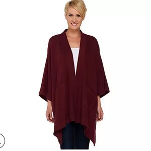 Denim & Co. Open Front Solid Poncho with Pockets One Size Missy